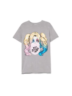 Cropp Koszulki, Topy*Szary T-shirt oversize Harley Quinn jasnyszary