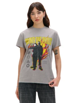 Cropp Koszulki, Topy*Szary T-shirt z nadrukiem Twenty One Pilots jasnyszary