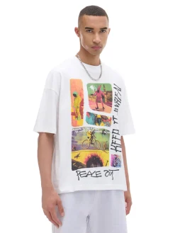 Cropp Koszulki*T-shirt oversize z nadrukiem biały