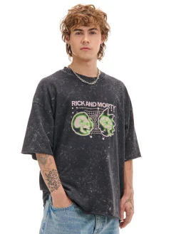 Cropp Koszulki*T-shirt z efektem sprania Rick i Morty czarny