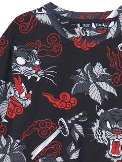 Cropp Koszulki*T-shirt z wielokolorowym nadrukiem czarny