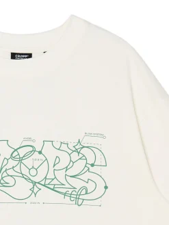 Cropp Koszulki*T-shirt z zielonym nadrukiem kremowy