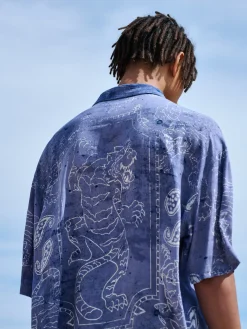 Cropp Koszule*Wiskozowa koszula z nadrukiem granatowy