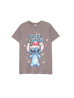 Cropp Ubrania Świąteczne|Koszulki, Topy*Świąteczny T-shirt ze Stitchem jasnyszary