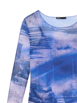 Cropp Sukienki, Kombinezony*Wzorzysta sukienka midi niebieski