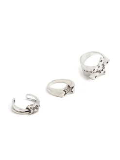 Cropp Biżuteria*Zestaw pierścionków z motywem gwiazd srebrny