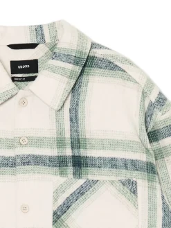 Cropp Koszule*Zielona kraciasta koszula z domieszką wełny kremowy