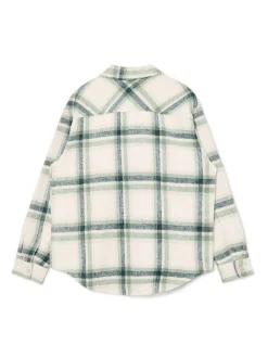 Cropp Koszule*Zielona kraciasta koszula z domieszką wełny kremowy