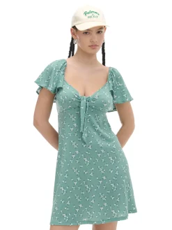 Cropp Sukienki, Kombinezony*Zielona sukienka mini w stokrotki zielony