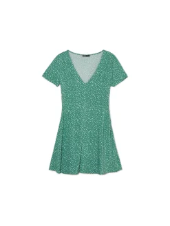 Cropp Sukienki, Kombinezony*Zielona sukienka mini w stokrotki niebieski