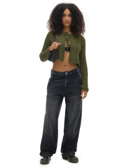 Cropp Swetry*kardigan z wiązaniem zielony