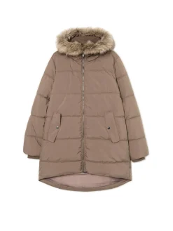 Cropp Kurtki, Płaszcze*Zimowy pikowany płaszcz z kapturem brązowy